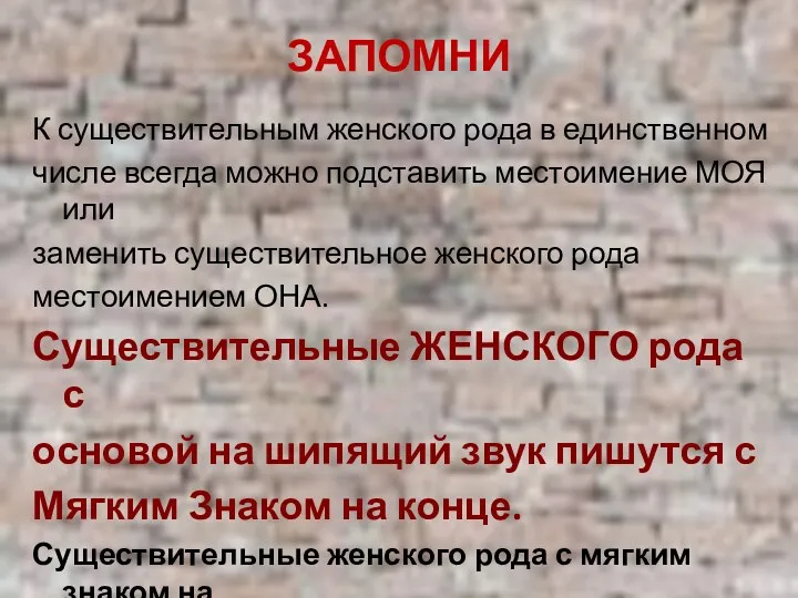 ЗАПОМНИ К существительным женского рода в единственном числе всегда можно