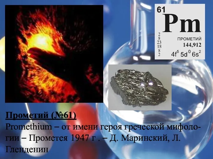 Прометий (№61) Promethium – от имени героя греческой мифоло-гии –
