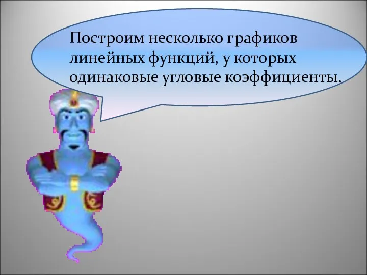 Построим несколько графиков линейных функций, у которых одинаковые угловые коэффициенты.