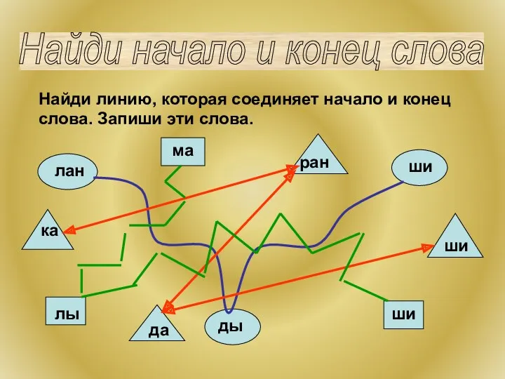 Найди начало и конец слова Найди линию, которая соединяет начало