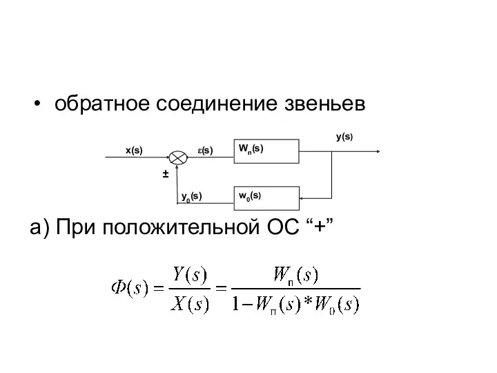 обратное соединение звеньев a) При положительной ОС “+”