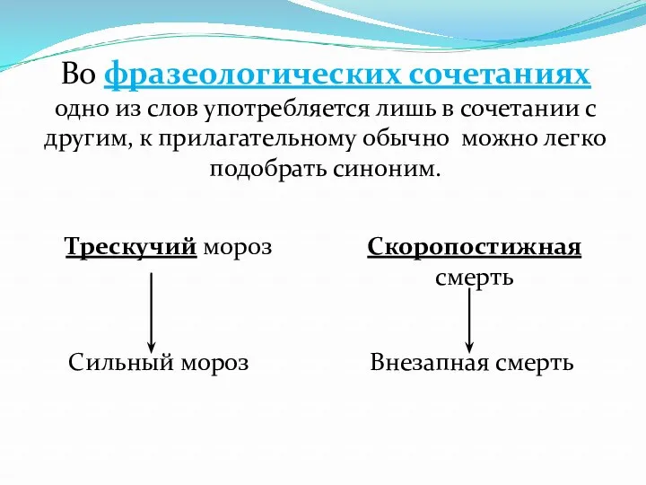 Во фразеологических сочетаниях одно из слов употребляется лишь в сочетании