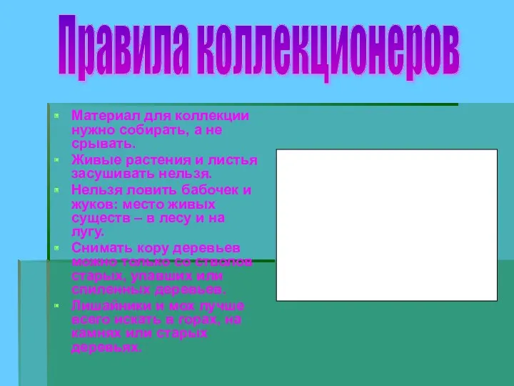 Материал для коллекции нужно собирать, а не срывать. Живые растения