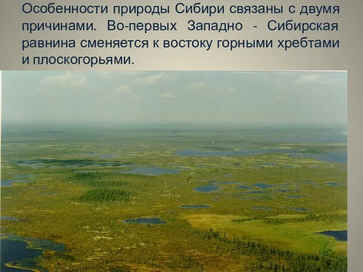Особенности природы Сибири связаны с двумя причинами. Во-первых Западно -