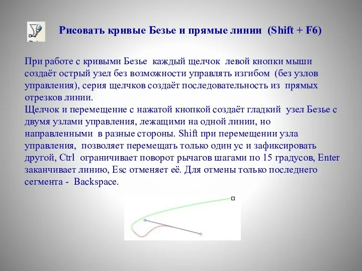 Рисовать кривые Безье и прямые линии (Shift + F6) При