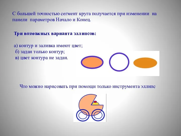 С большей точностью сегмент круга получается при изменении на панели