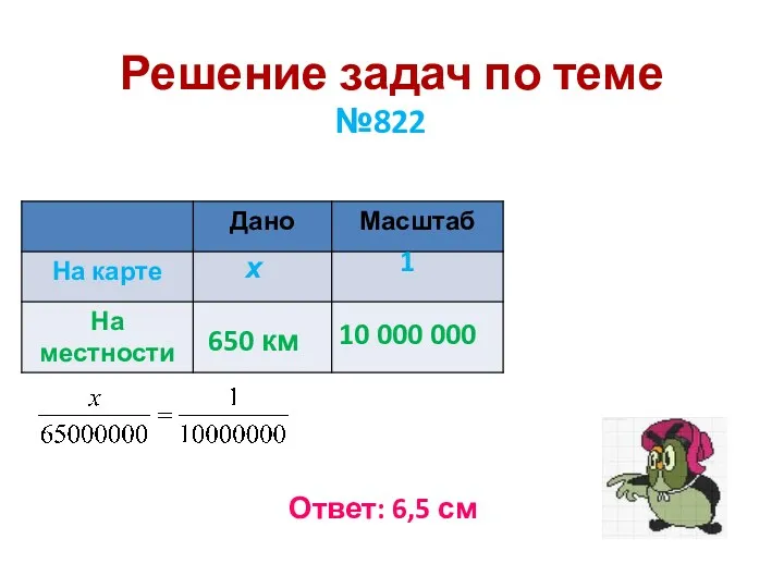 Решение задач по теме №822 х 650 км 1 10 000 000 Ответ: 6,5 см