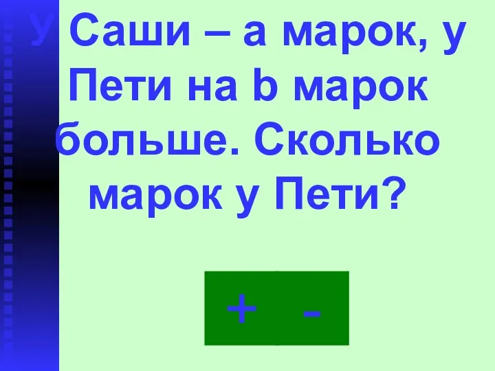 + - У Саши – a марок, у Пети на