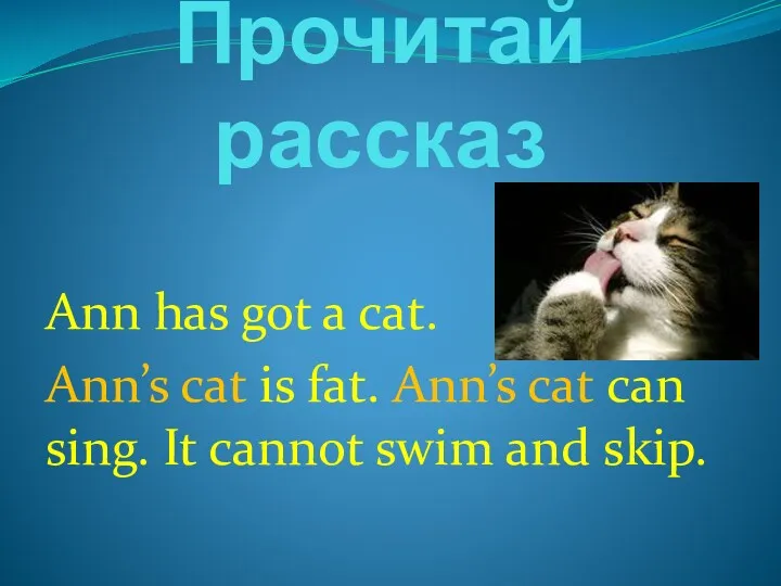 Прочитай рассказ Ann has got a cat. Ann’s cat is