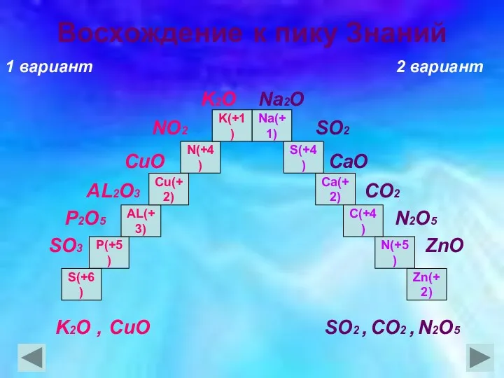 Восхождение к пику Знаний 1 вариант 2 вариант K2O Na2O