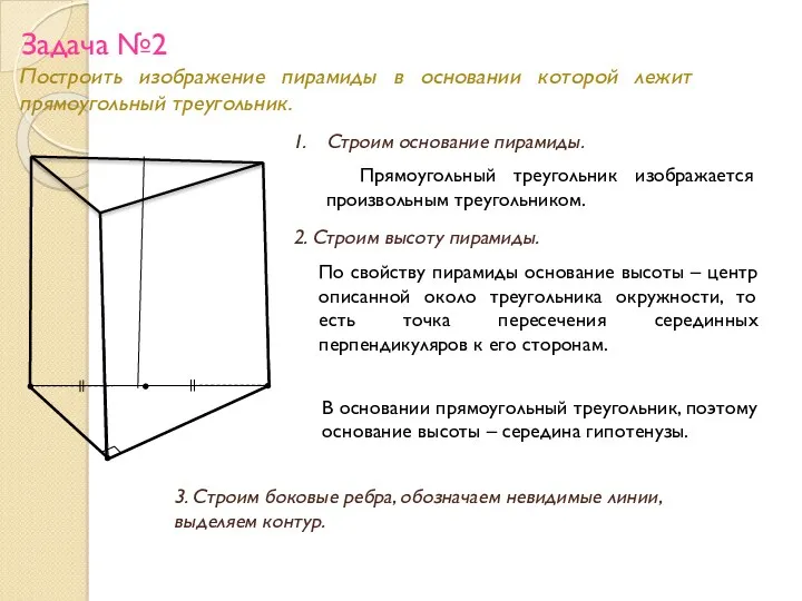 Задача №2 Построить изображение пирамиды в основании которой лежит прямоугольный