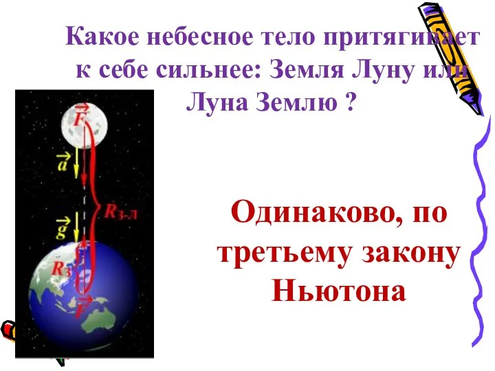 Какое небесное тело притягивает к себе сильнее: Земля Луну или