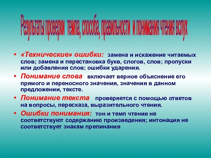 «Технические» ошибки: замена и искажение читаемых слов; замена и перестановка букв, слогов, слов;