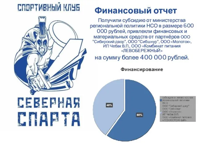 Финансовый отчет Получили субсидию от министерства региональной политики НСО в размере 600 000