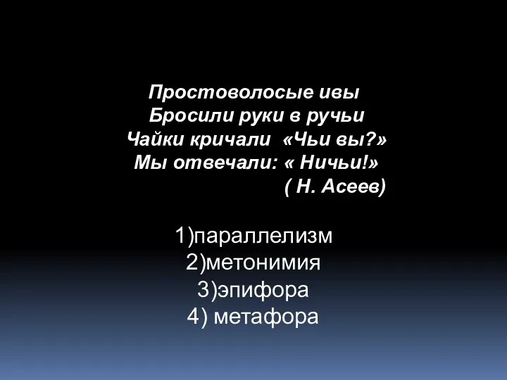 Простоволосые ивы Бросили руки в ручьи Чайки кричали «Чьи вы?»