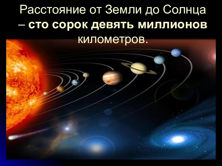 Расстояние от Земли до Солнца – сто сорок девять миллионов километров.