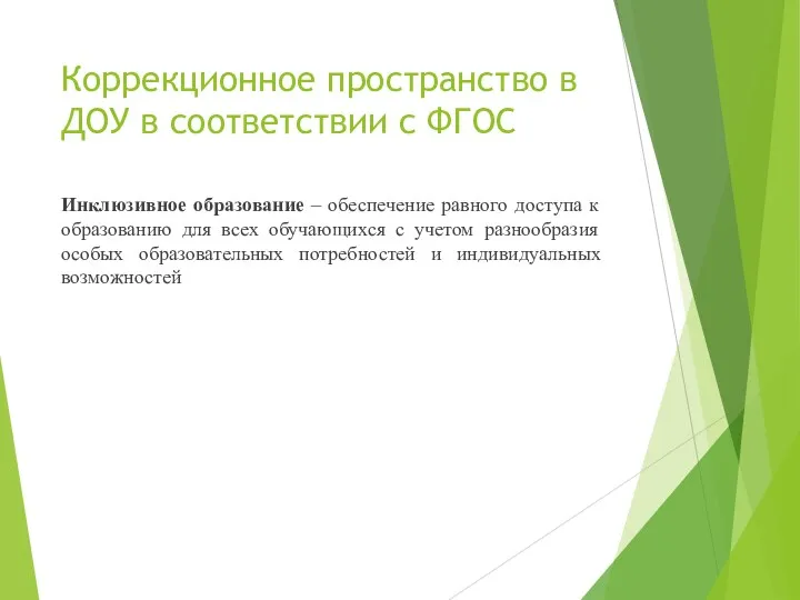 Коррекционное пространство в ДОУ в соответствии с ФГОС Инклюзивное образование