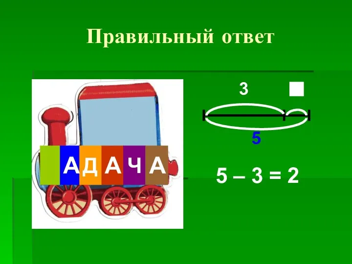 А А А Д А Ч А Правильный ответ 5 – 3 = 2 3 5