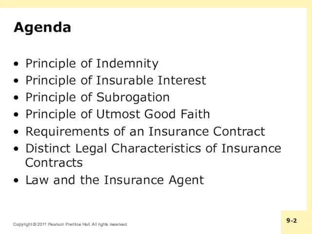 Agenda Principle of Indemnity Principle of Insurable Interest Principle of