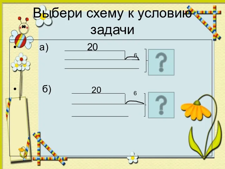 Выбери схему к условию задачи а) 20 б) 6 20 6