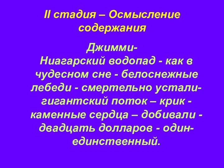 II стадия – Осмысление содержания Джимми- Ниагарский водопад - как