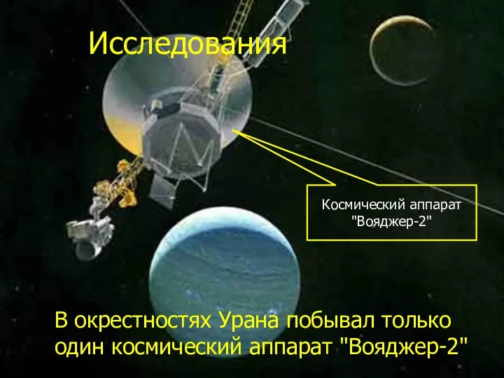 Исследования Космический аппарат "Вояджер-2" В окрестностях Урана побывал только один космический аппарат "Вояджер-2"