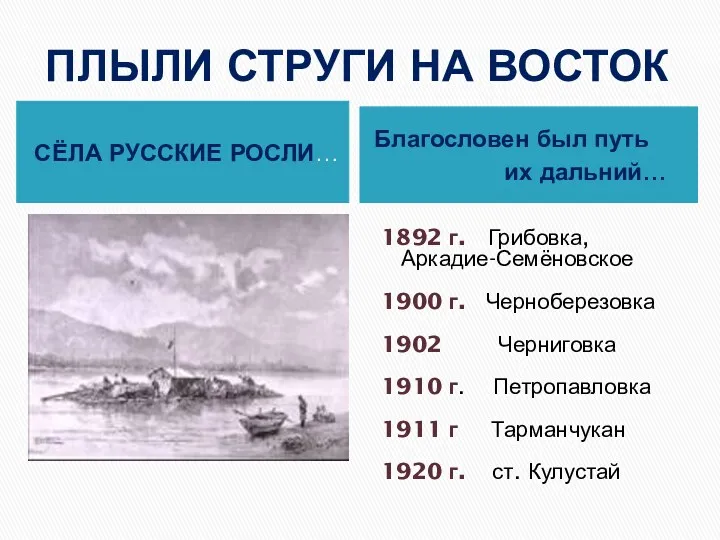 ПЛЫЛИ СТРУГИ НА ВОСТОК СЁЛА РУССКИЕ РОСЛИ… Благословен был путь