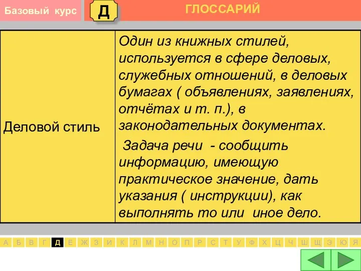Д ГЛОССАРИЙ Е Ж З И К Л М Н О А Б