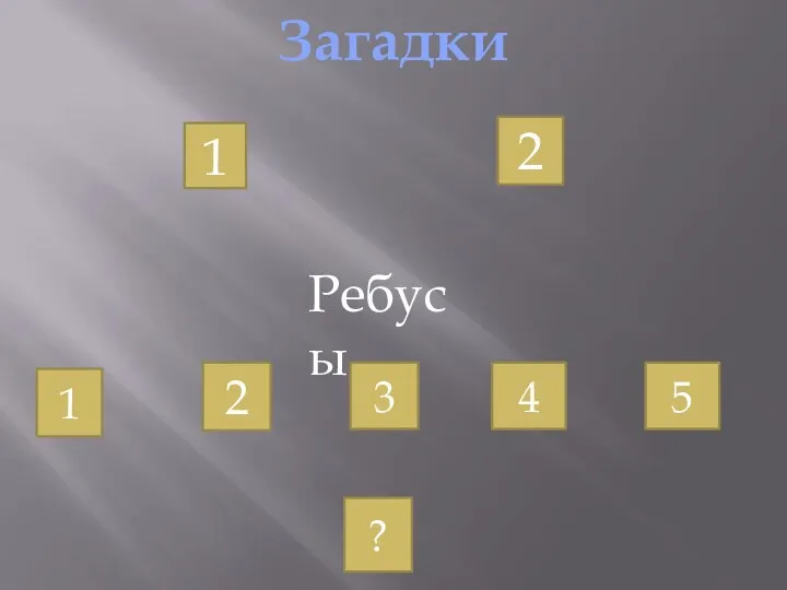 Загадки 1 2 Ребусы 1 2 3 4 5 ?