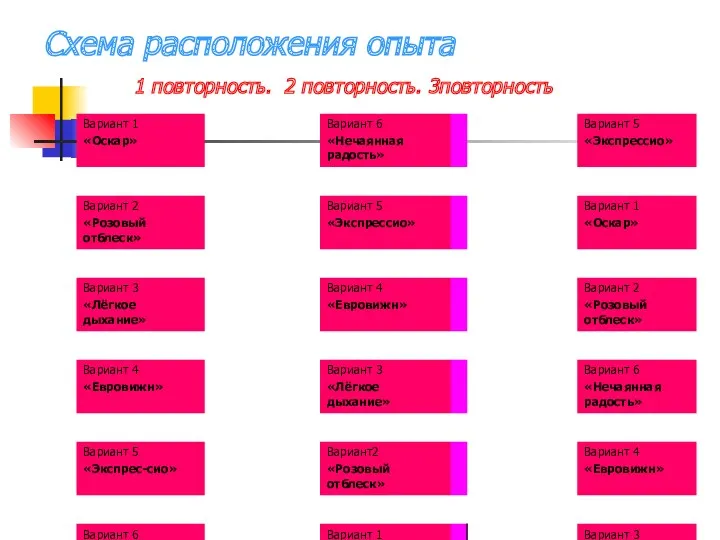 Схема расположения опыта 1 повторность. 2 повторность. 3повторность