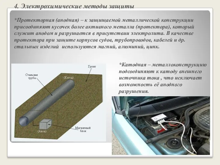 4. Электрохимические методы защиты *Протекторная (анодная) – к защищаемой металлической