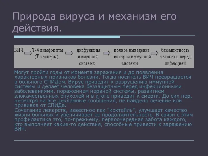 Природа вируса и механизм его действия. Могут пройти годы от
