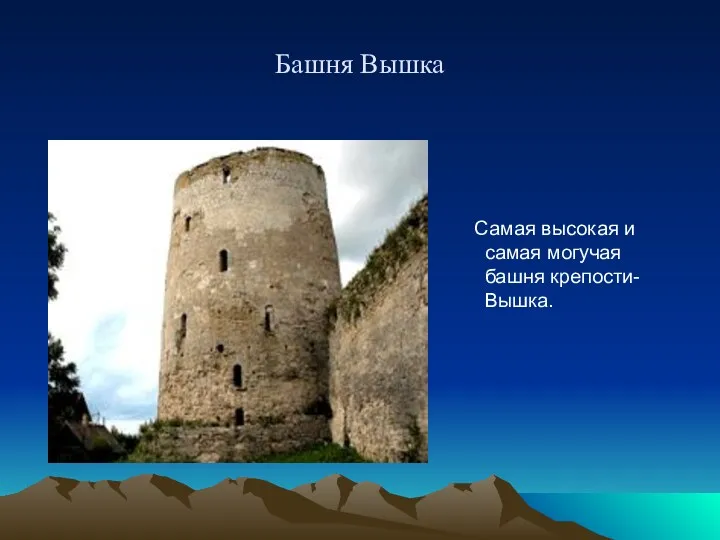 Башня Вышка Самая высокая и самая могучая башня крепости-Вышка.