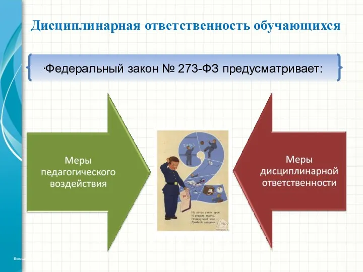 Федеральный закон № 273-ФЗ предусматривает: Дисциплинарная ответственность обучающихся Высшая школа экономики, Москва, 2013