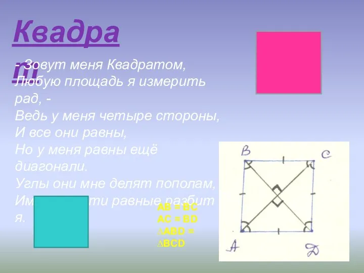 Квадрат - Зовут меня Квадратом, Любую площадь я измерить рад, - Ведь у