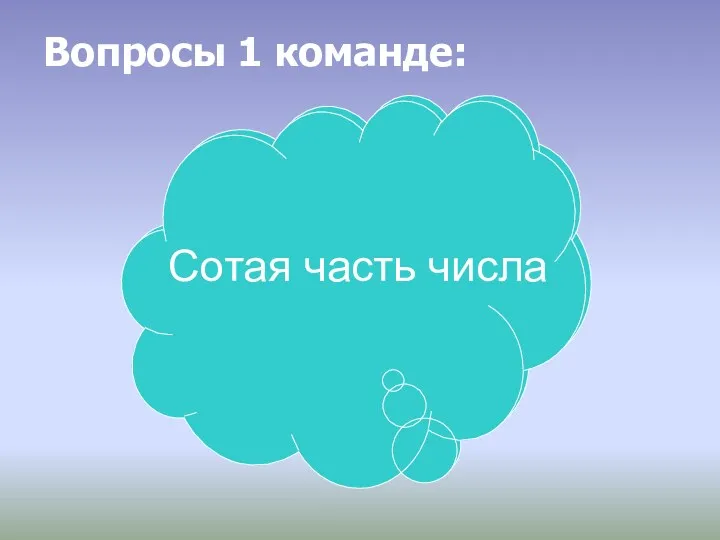 Вопросы 1 команде: Как называется результат сложения? Сотая часть числа, (процент) Сотая часть числа