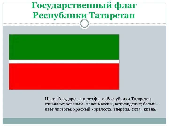 Государственный флаг Республики Татарстан Цвета Государственного флага Республики Татарстан означают: