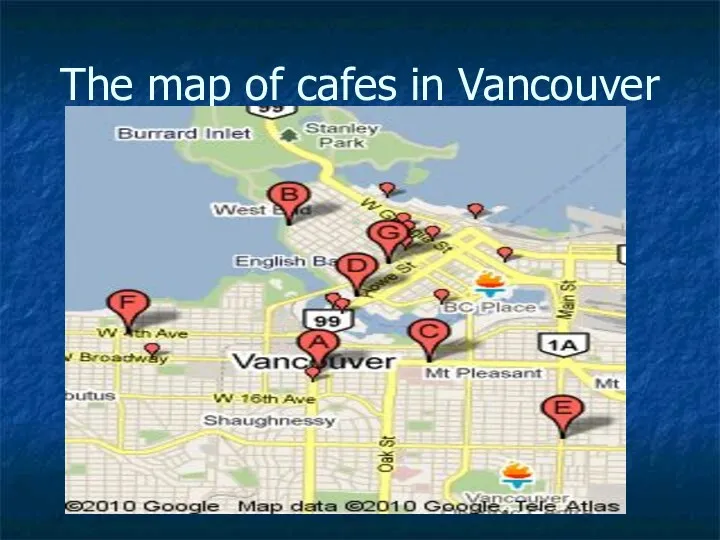 The map of cafes in Vancouver