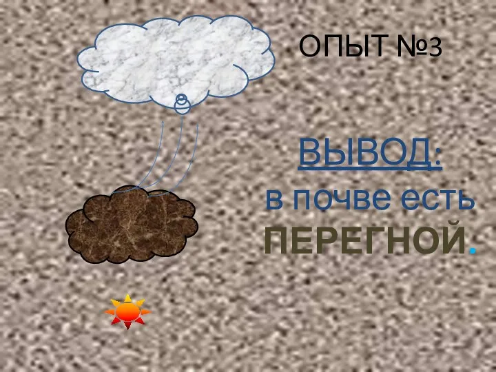 ОПЫТ №3 ВЫВОД: в почве есть ПЕРЕГНОЙ.