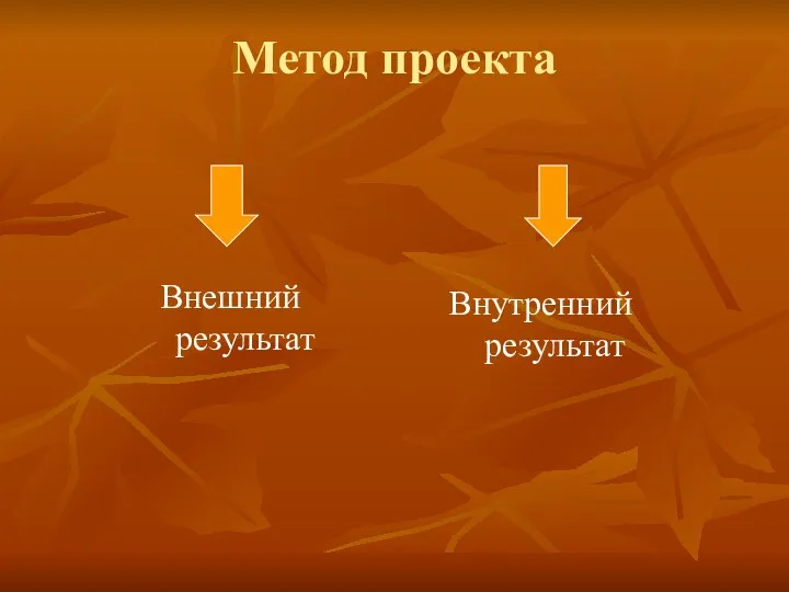 Метод проекта Внешний результат Внутренний результат