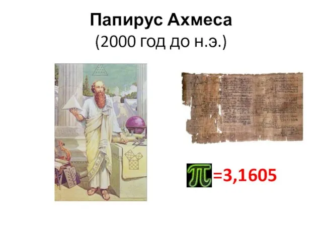 Папирус Ахмеса (2000 год до н.э.) =3,1605
