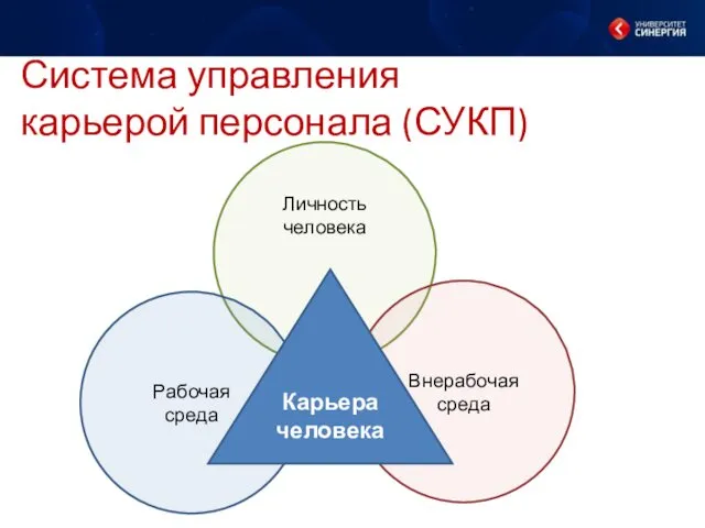 Система управления карьерой персонала (СУКП) Личность человека Рабочая среда Внерабочая среда Карьера человека