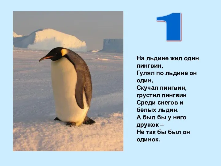 На льдине жил один пингвин, Гулял по льдине он один,