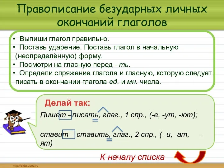 Правописание безударных личных окончаний глаголов Выпиши глагол правильно. Поставь ударение.