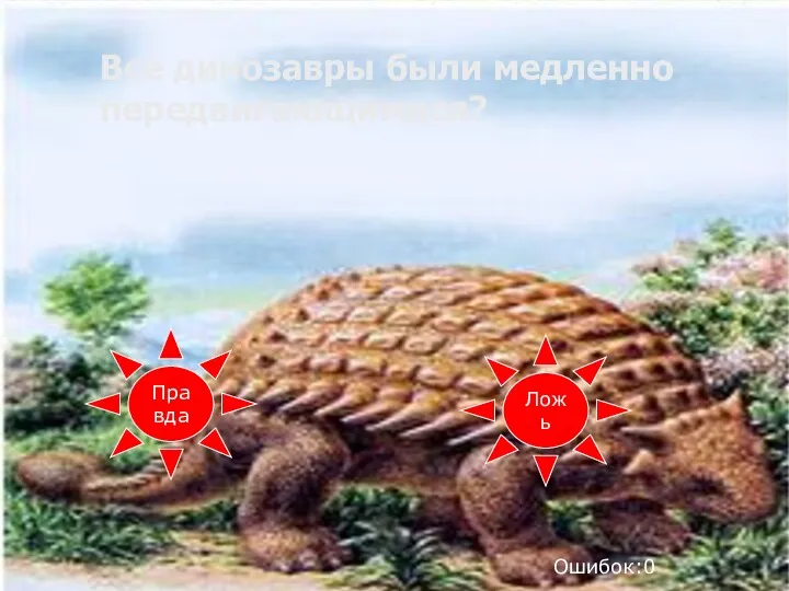 Все динозавры были медленно передвигающимися? Правда Ложь Ошибок:0