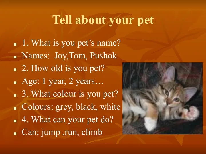 Tell about your pet 1. What is you pet’s name?