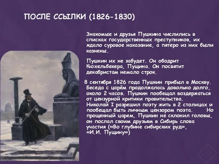 После ссылки (1826-1830) Знакомые и друзья Пушкина числились в списках