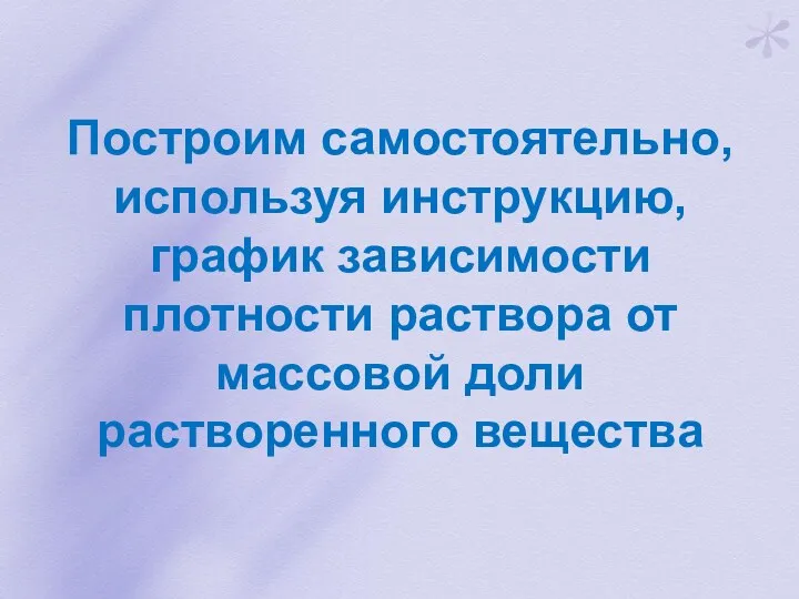 Построим самостоятельно, используя инструкцию, график зависимости плотности раствора от массовой доли растворенного вещества