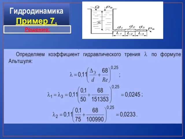 Гидродинамика Пример 7. Решение: