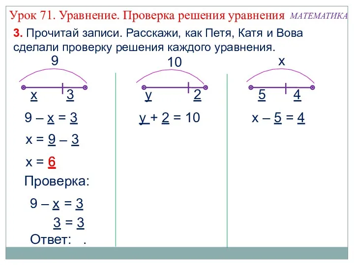 х 3 9 9 – х = 3 х =